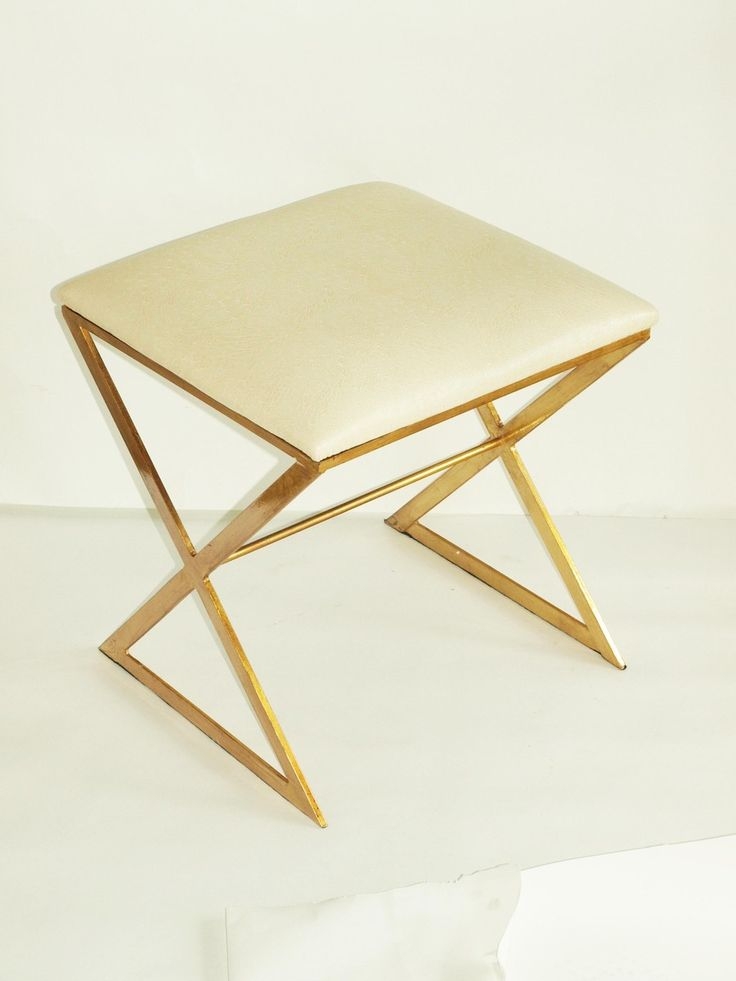 Worlds Away X Upholstered Stool In Gold And White Ostrich Traditional Bedroom Benches