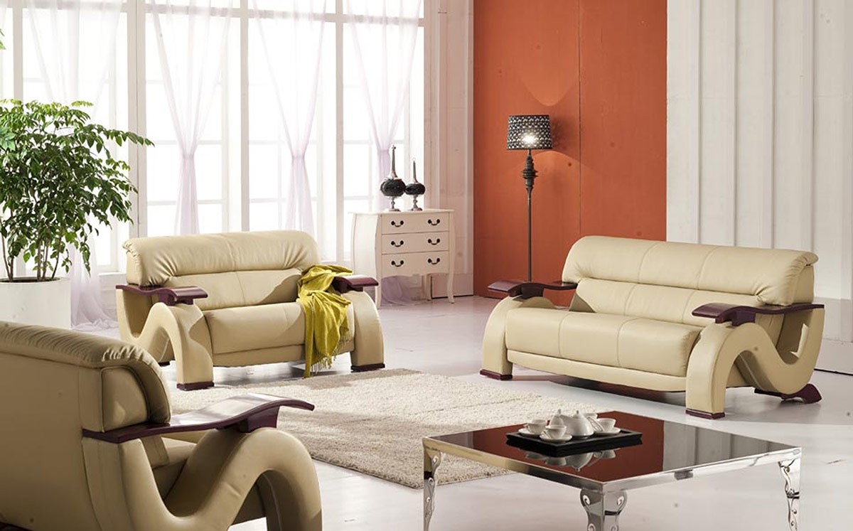 2033 - Beige Modern Bonded Leather Sofa Set