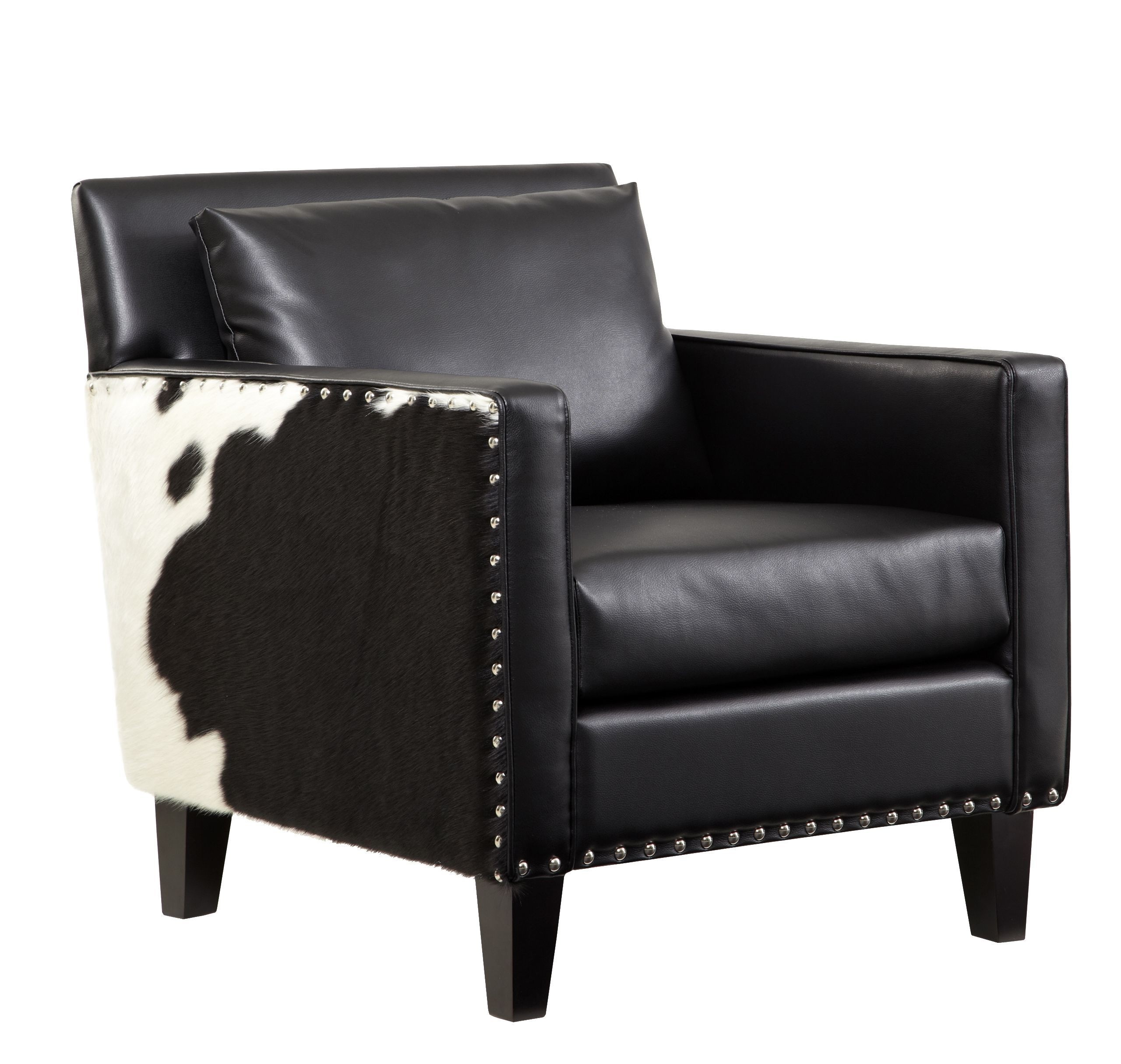 ARMEN LIVING Dallas Chair, Black Leather/Real Cowhide Side Panels