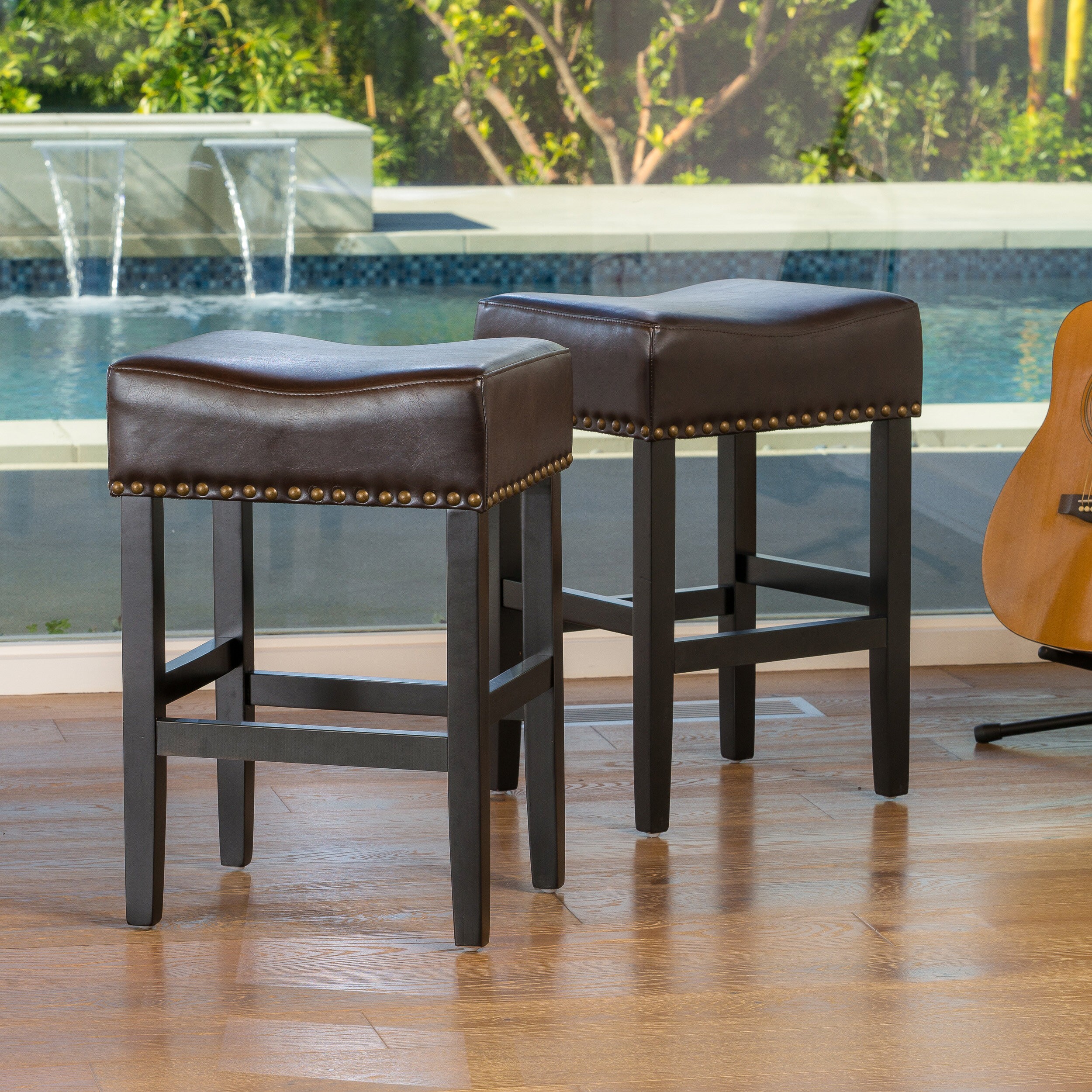 Christopher Knight Home Lisette Backless Black Leather Counter Stool Set Of 2