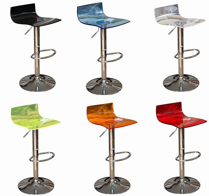 Crystal transparent acrylic breakfast bar stools available in 10 colours