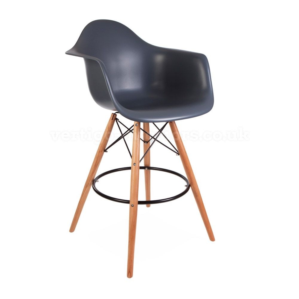 ModHaus Mid Century Modern Eames DAW Style Gray Counter Stool with Dowel Wood Base
