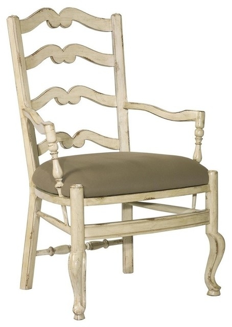 New Dining Chair French Provincial White/Cream Wood Ladderback Arms Fabric