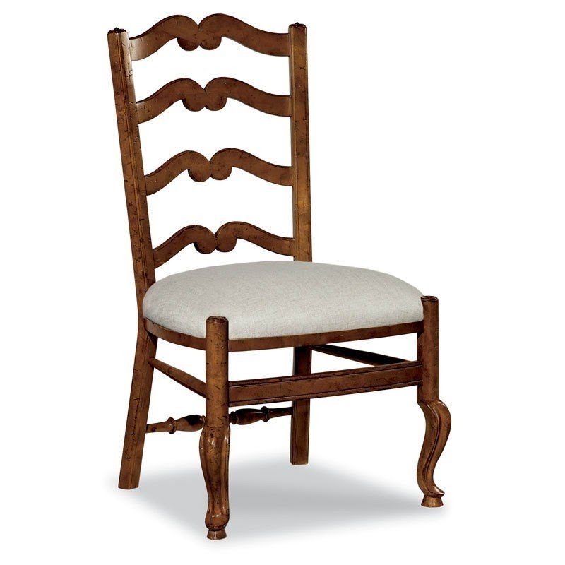 New Woodbridge French Provincial Dining Arm Chair Ladderback Wood Beige Fabric