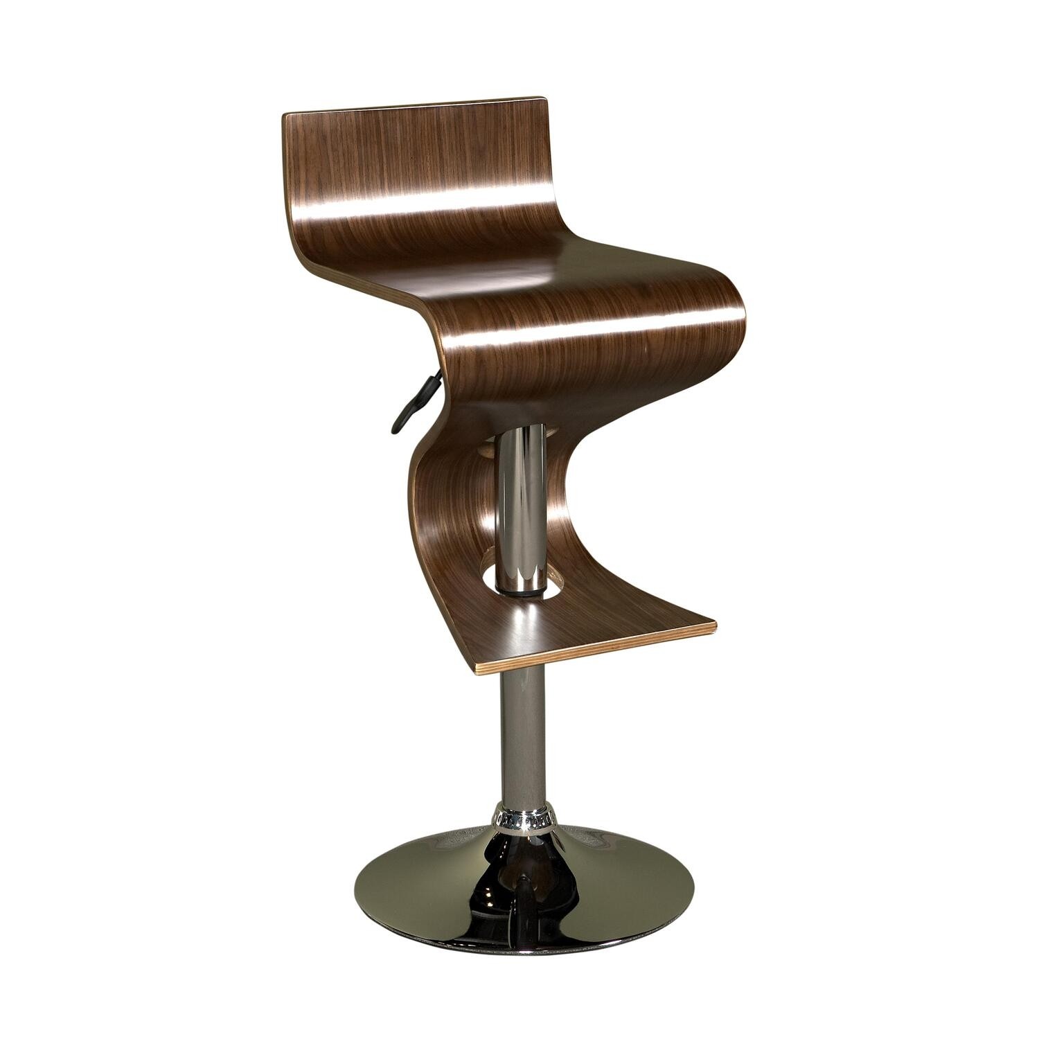 Powell carson walnut and chrome s shaped adjustable bar stool