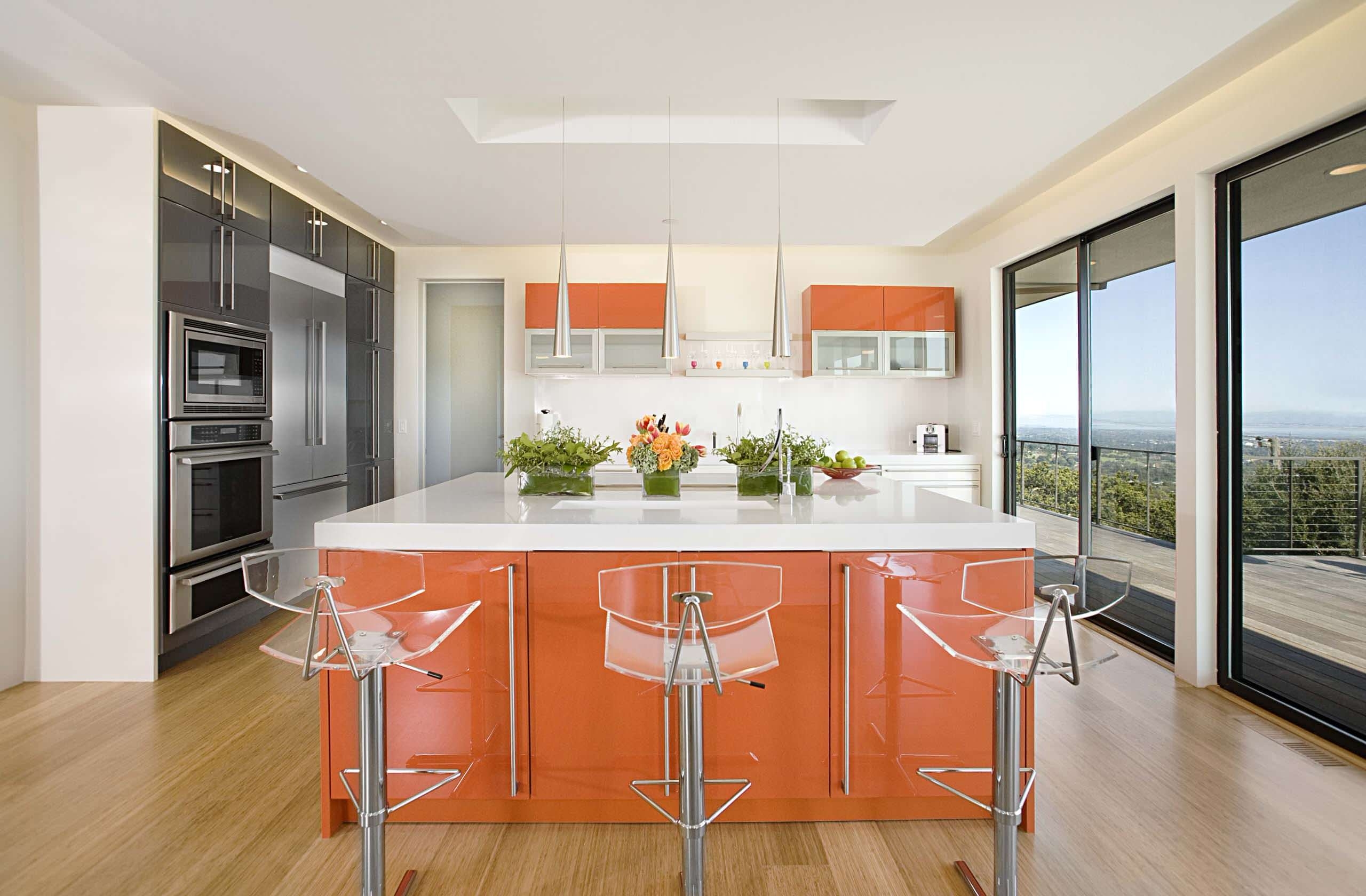 Pretty modern kitchen design interior with transparance bar stools modern