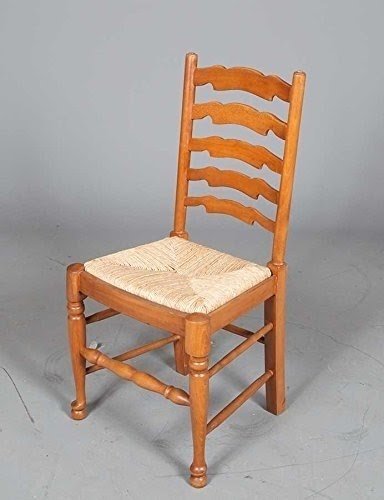 Set of Six Oak Ladder Back Dining Chairs with Rush Seats