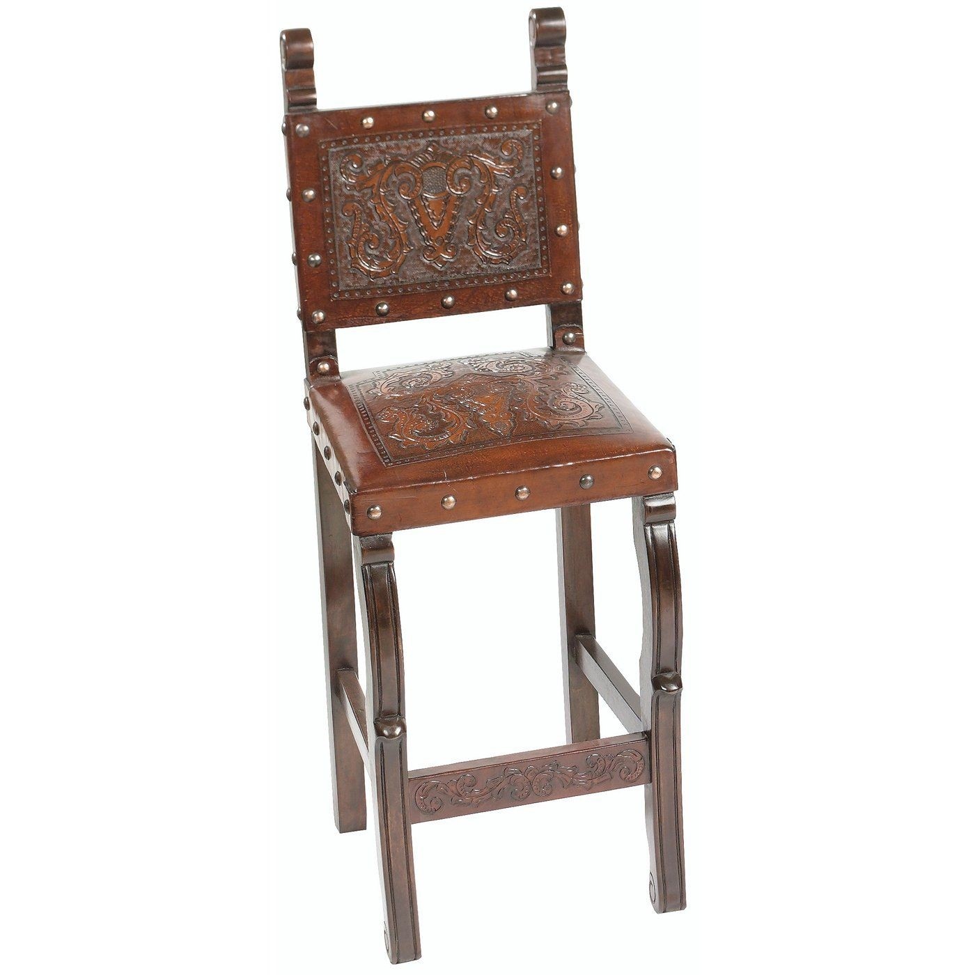 Tooled leather bar stools