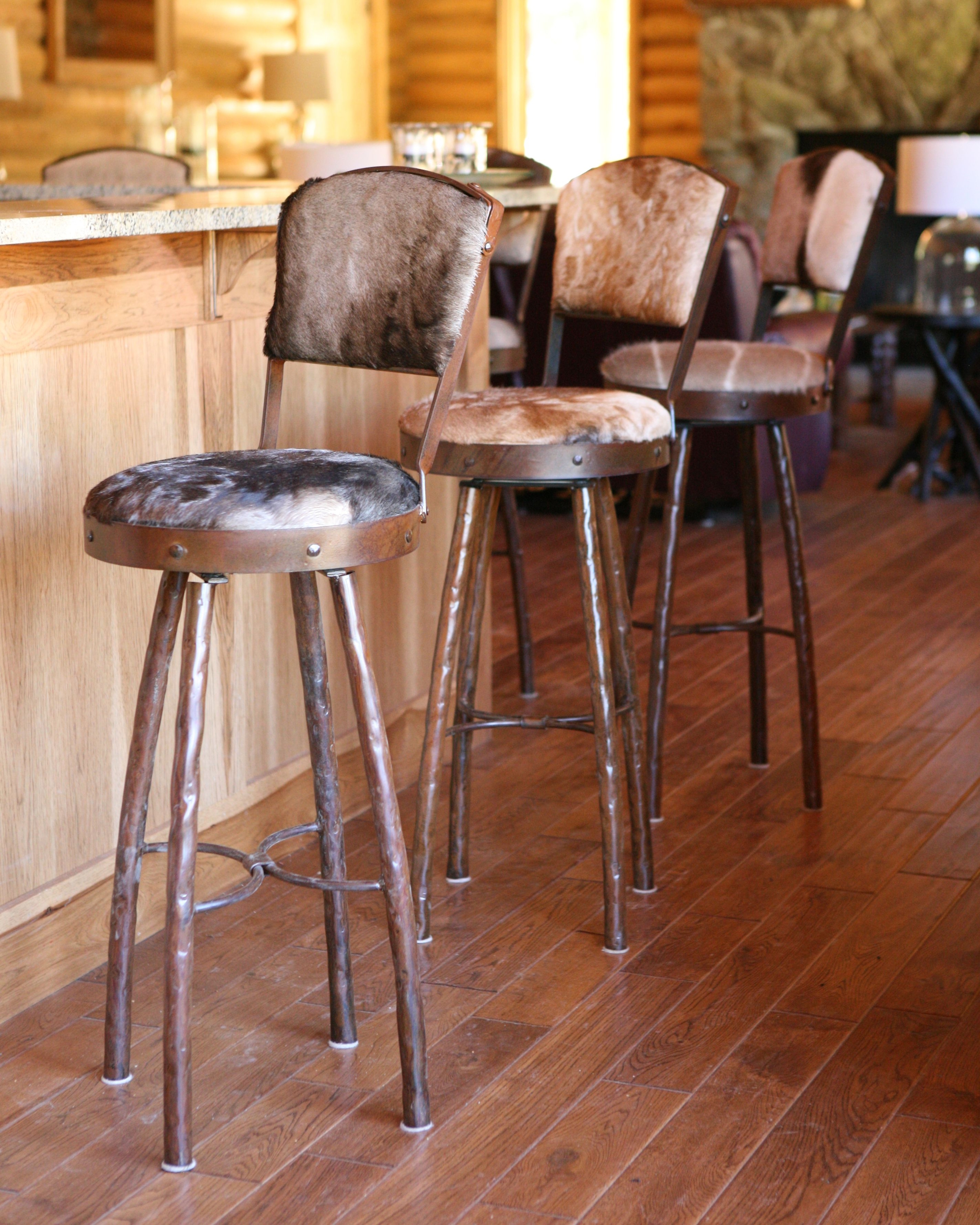 Wrought iron leather bar stools 1