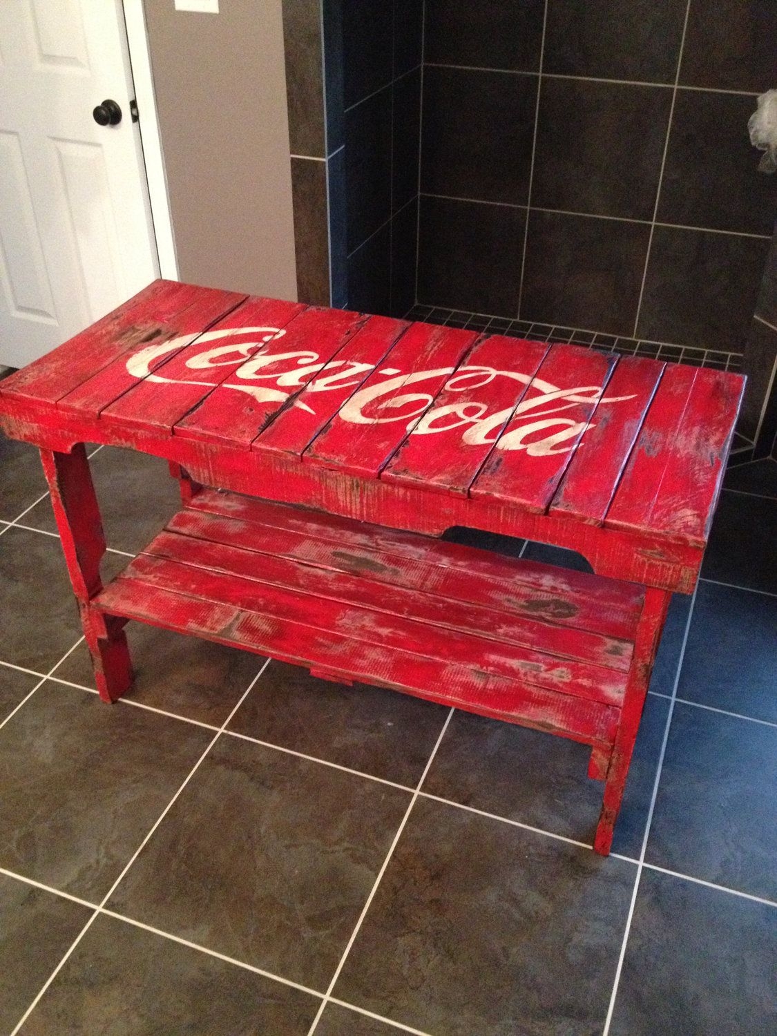 Distressed coca cola table made of