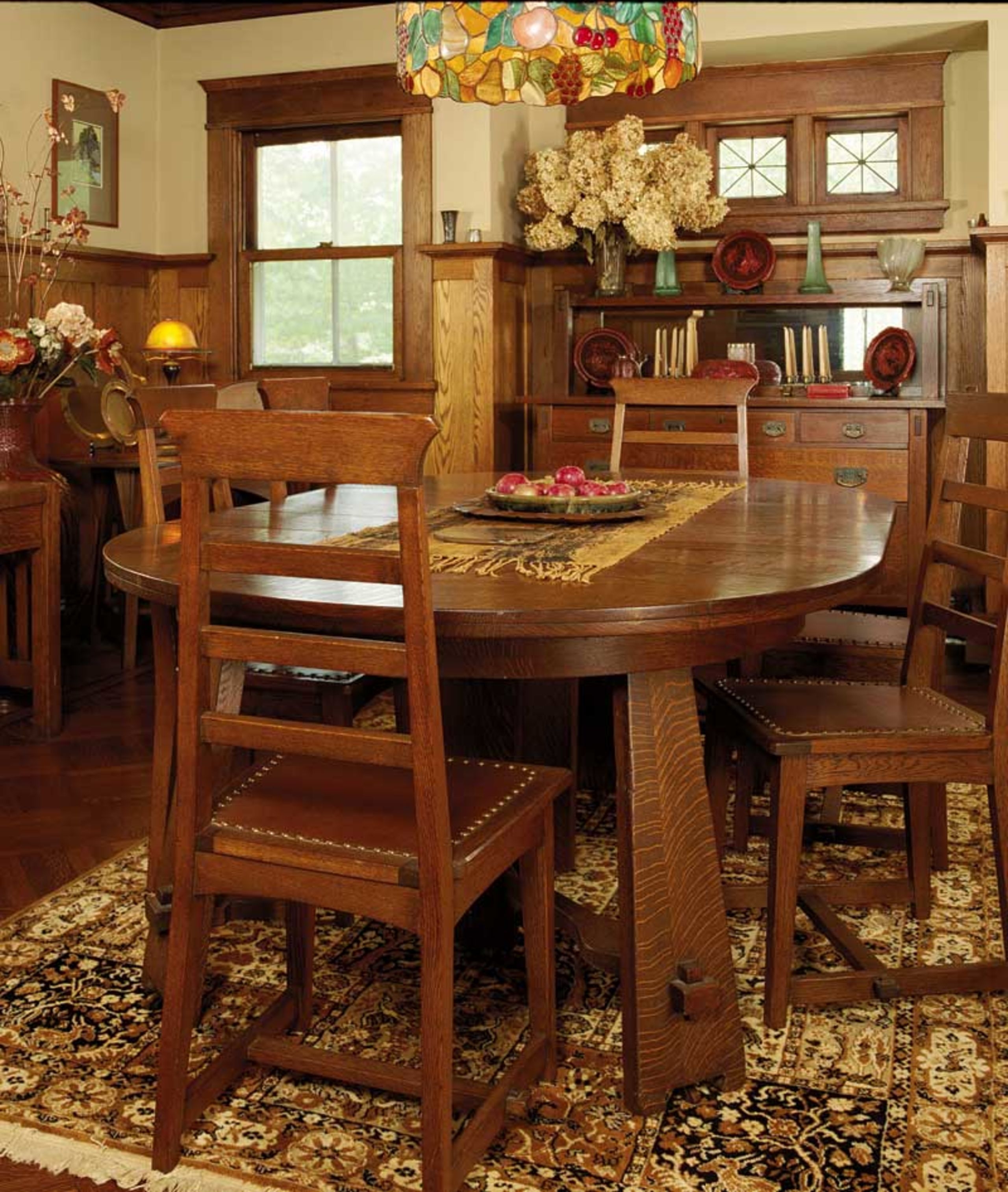 Mission style dining table and chairs