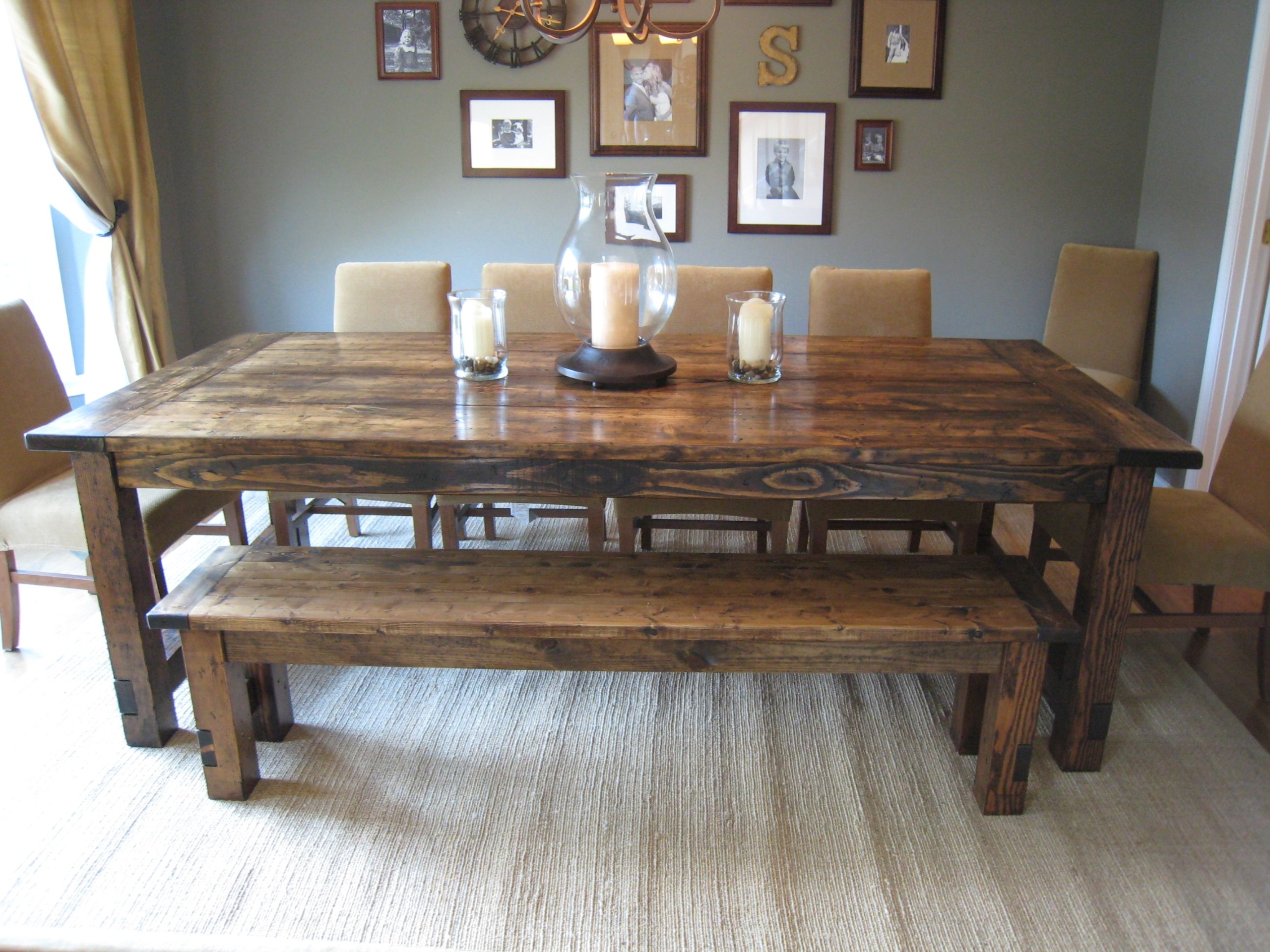 rustic dining room table and bench