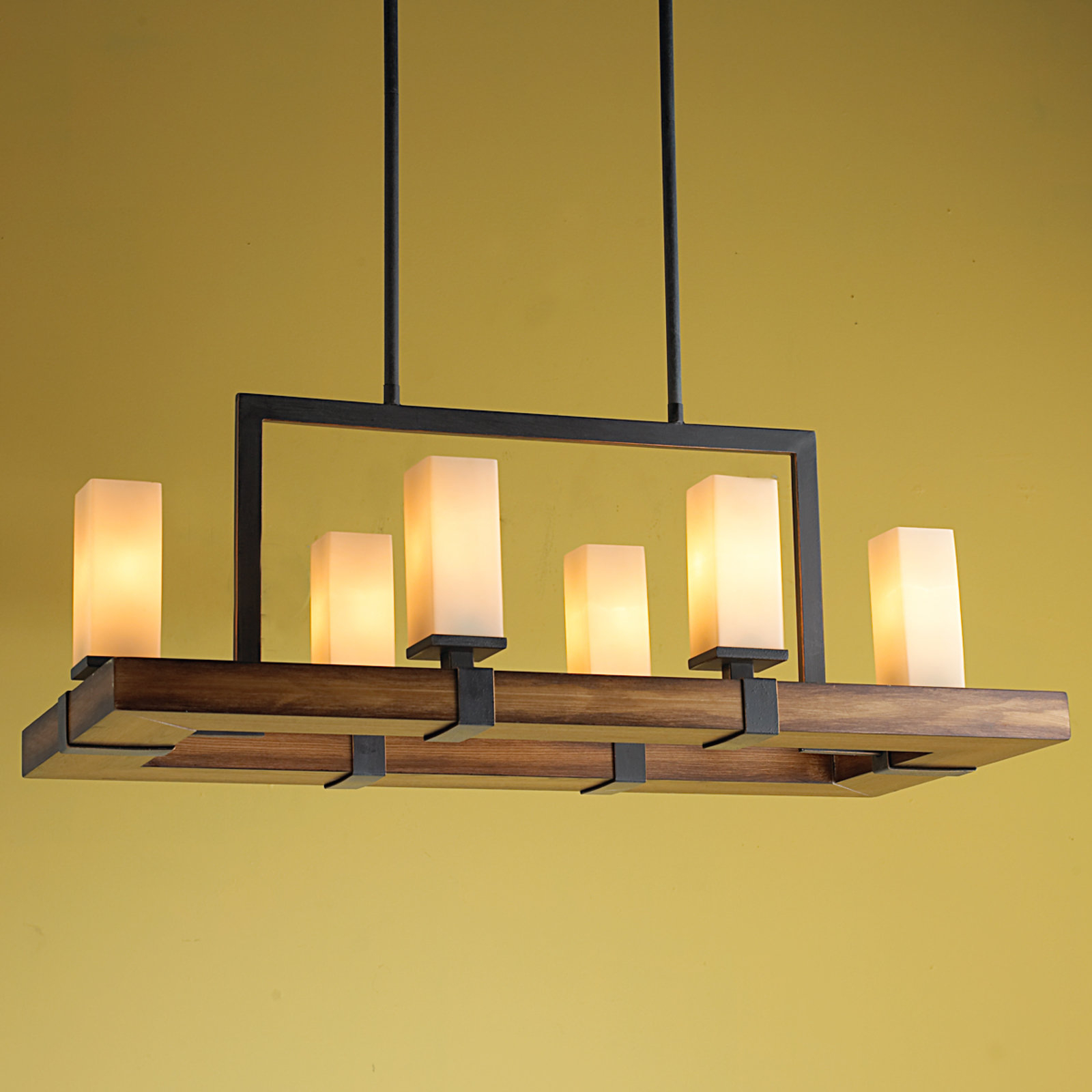 Odera Rustic Modern Chandelier Brass Cap Modular Wood