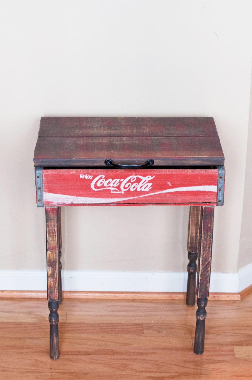 Up cycled repurposed coca cola crate end