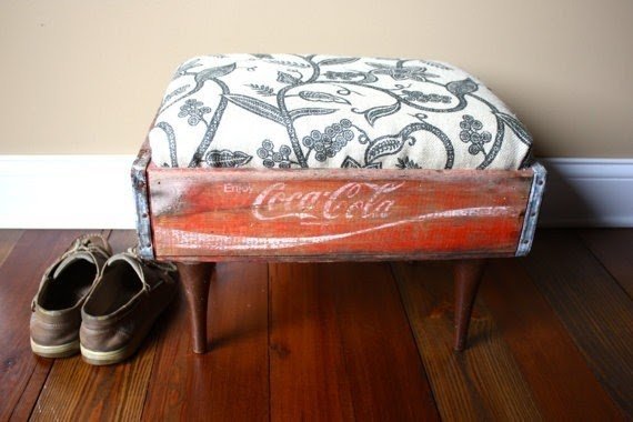 Vintage coca cola crate ottoman foot stool upholstered upcycled repurposed