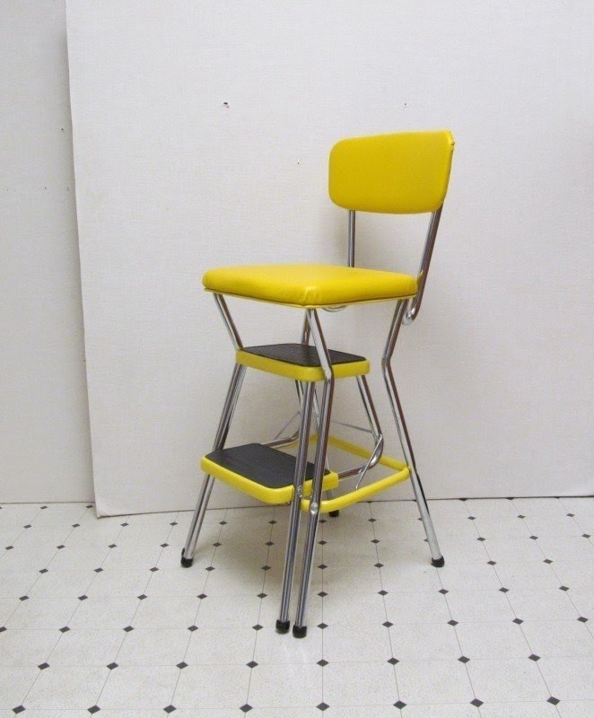 Vintage cosco kitchen stool step ladder yellow and chrome