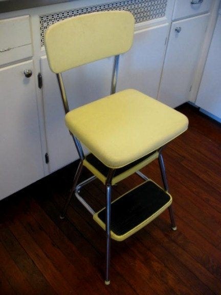 Vintage Cosco Step Stool Stylaire With Flip Top Seat Yellow Chrome Vinyl Seat