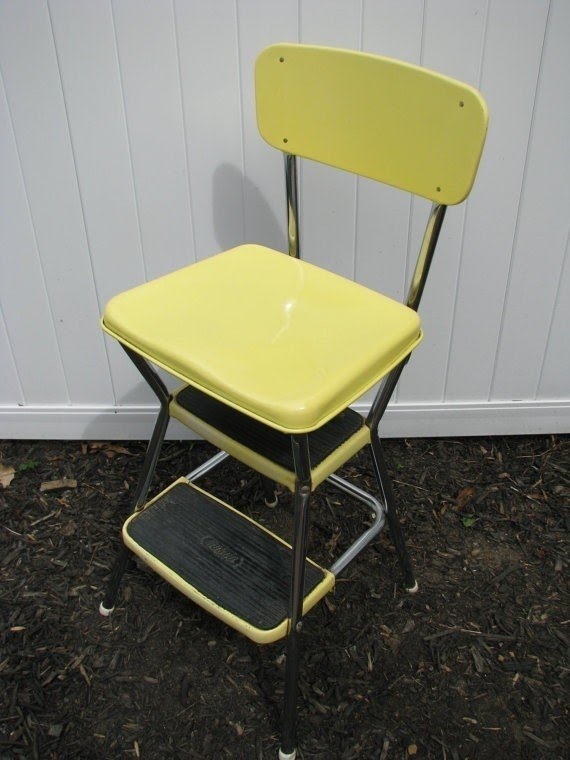 Vintage cosco yellow chrome flip up seat step stool chair