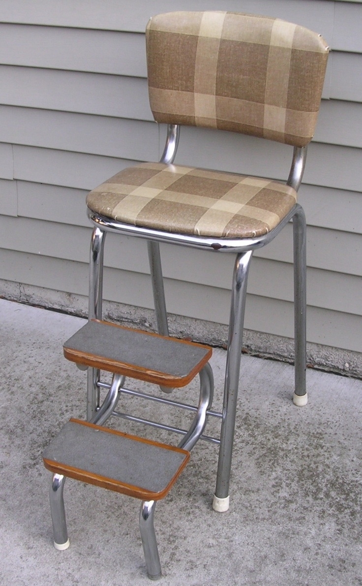 Vintage folding step stool chrome legs