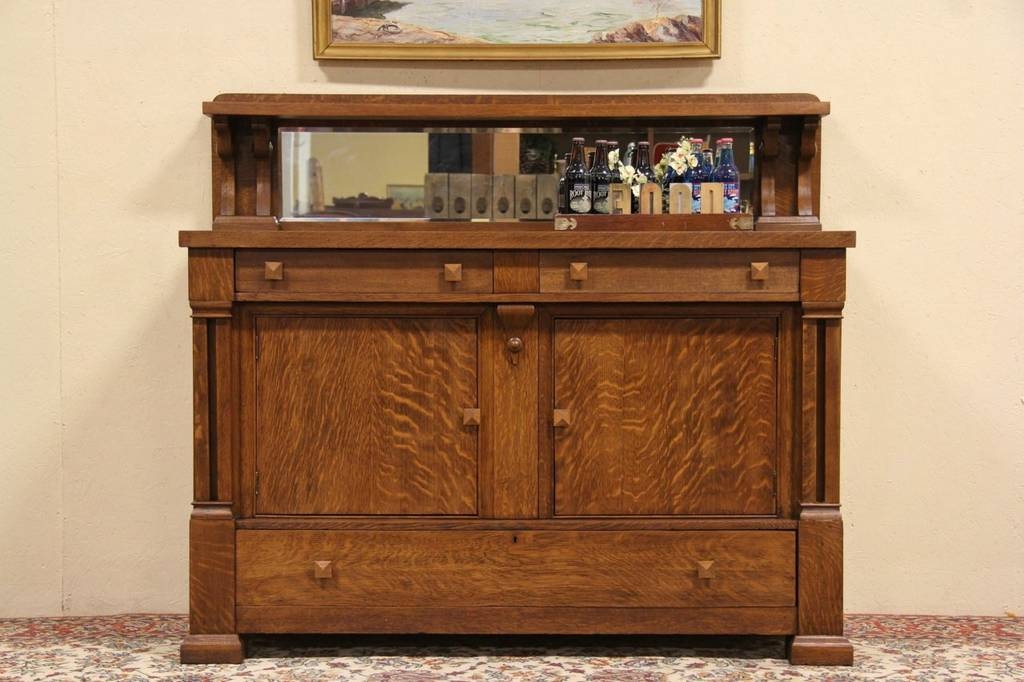 Arts crafts mission oak 1910 antique sideboard server or buffet