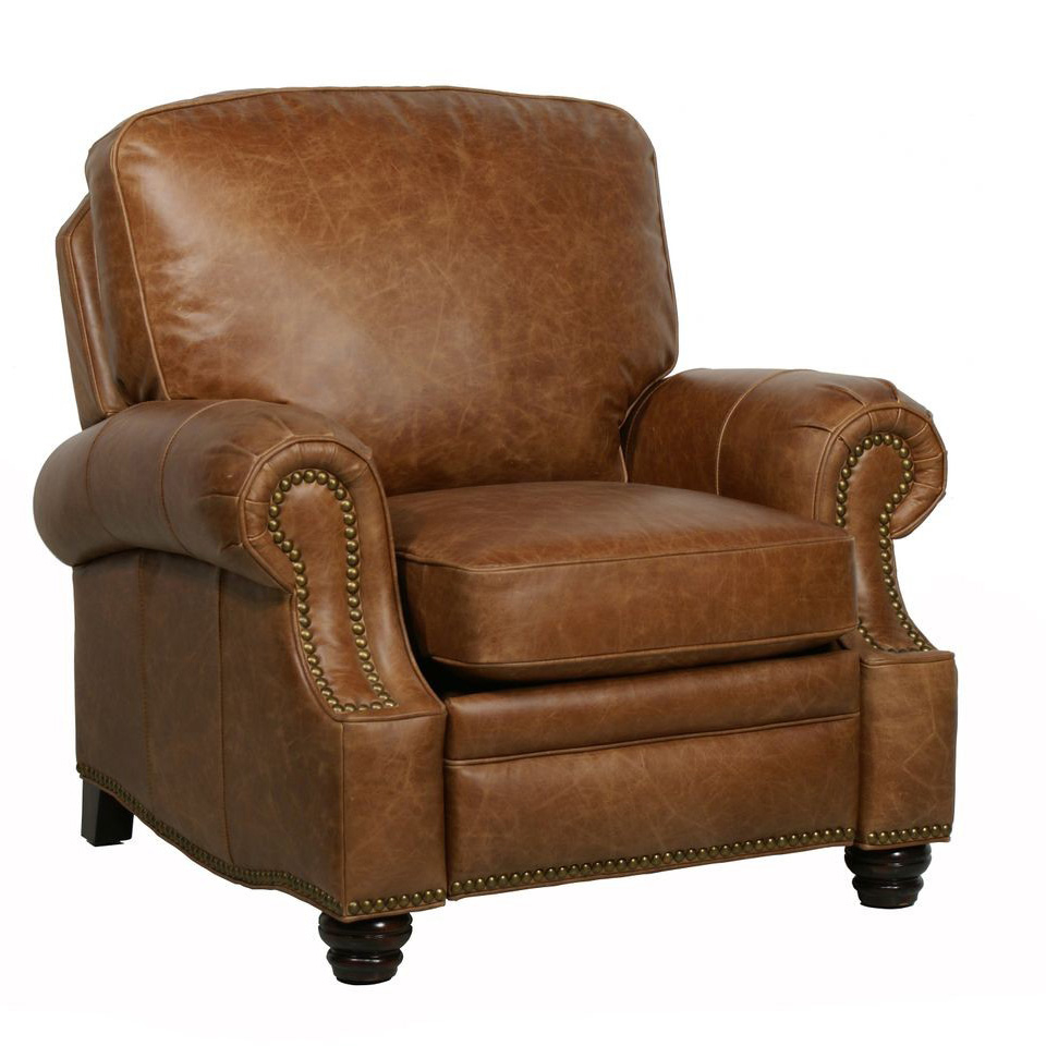 Barcalounger Longhorn II Leather Recliner Chaps Saddle Top Grain Leather Chair with Espresso Wood Legs - Standard Ground Curbside Delivery in Lower 48 States Only