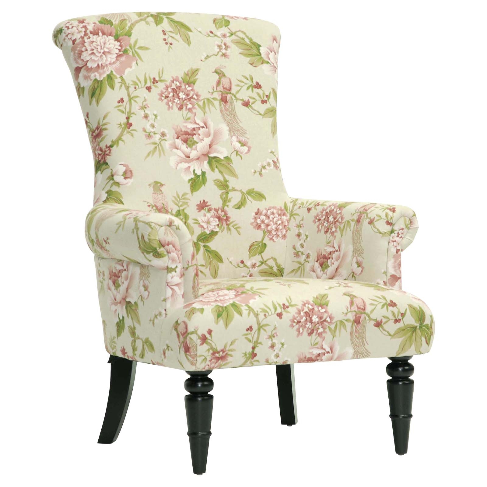 Baxton Studio Kimmett Linen Floral Accent Chair, Beige/Pink