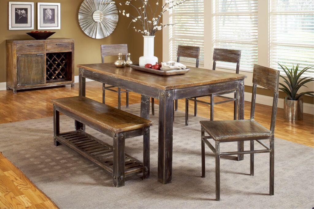 Farm style dining table with bench