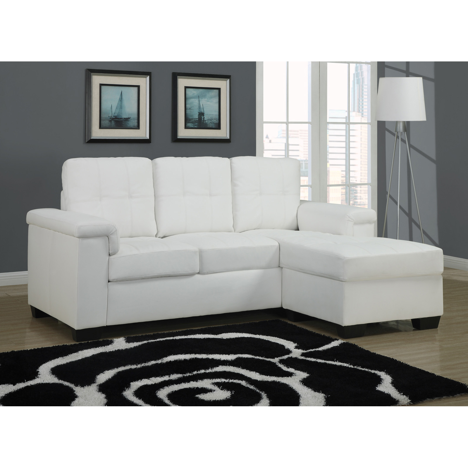 Monarch Specialties Bonded Leather/PU Sectional, White