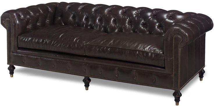 New Leather Chesterfield Sofa Wood Brown Top Grain Leather Nailhead Trim