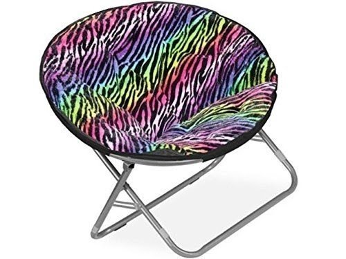 Plush Padded Folding Moon Saucer Chair for Kids and Adults. Large, Round, Faux Fur, Multiple Colors (Rainbow)