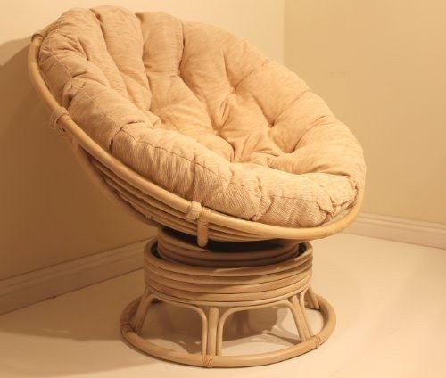Rattan Wicker Swivel Rocking Round Papasan Chair with Cushion White Wash