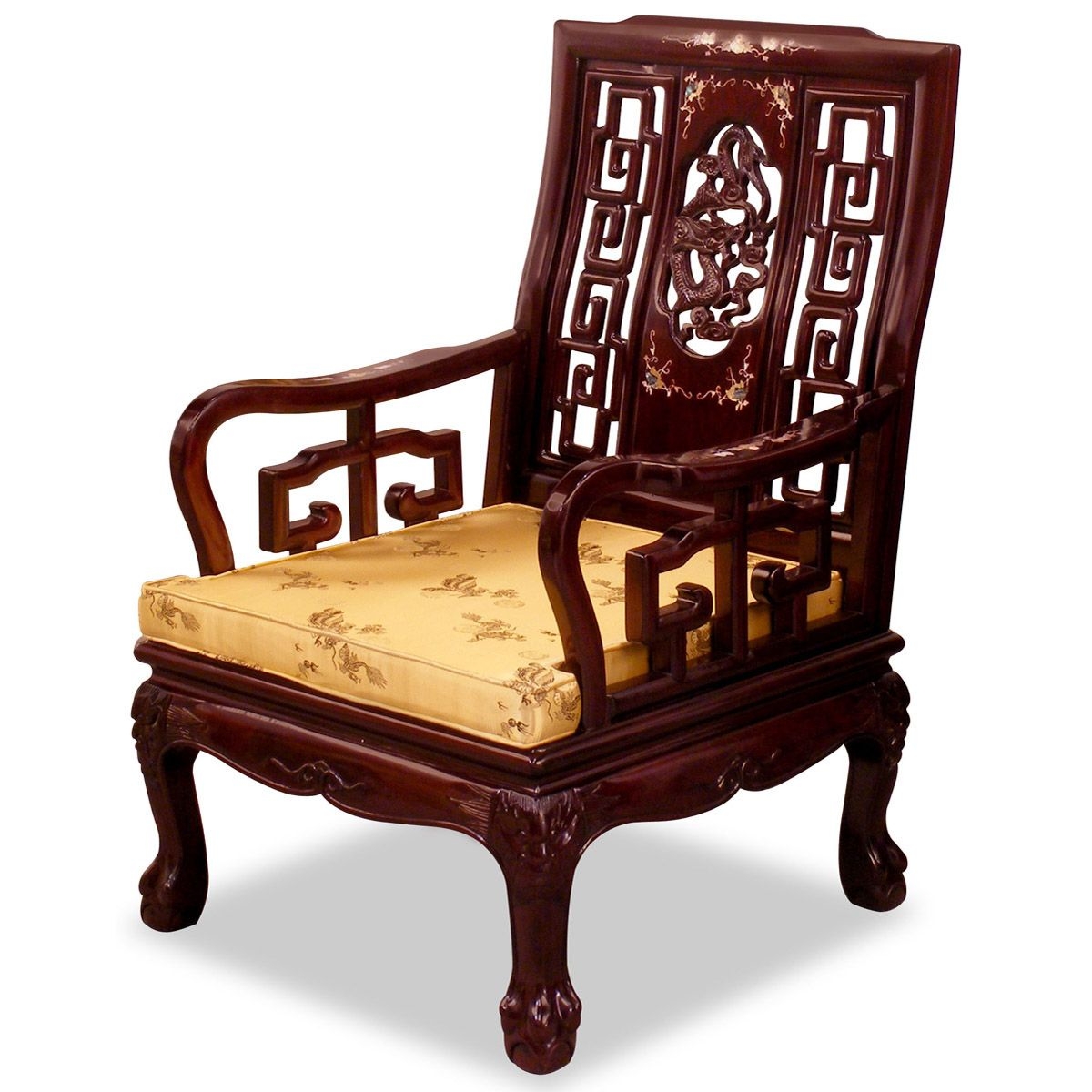 Rosewood Imperial Dragon Motif with Pearl Arm Chair