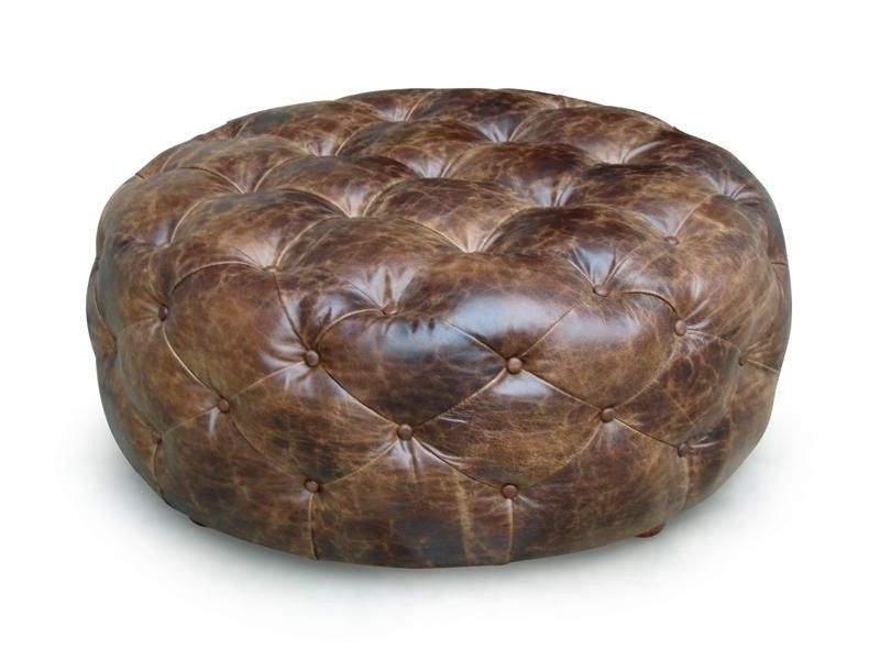 Round tufted leather ottoman