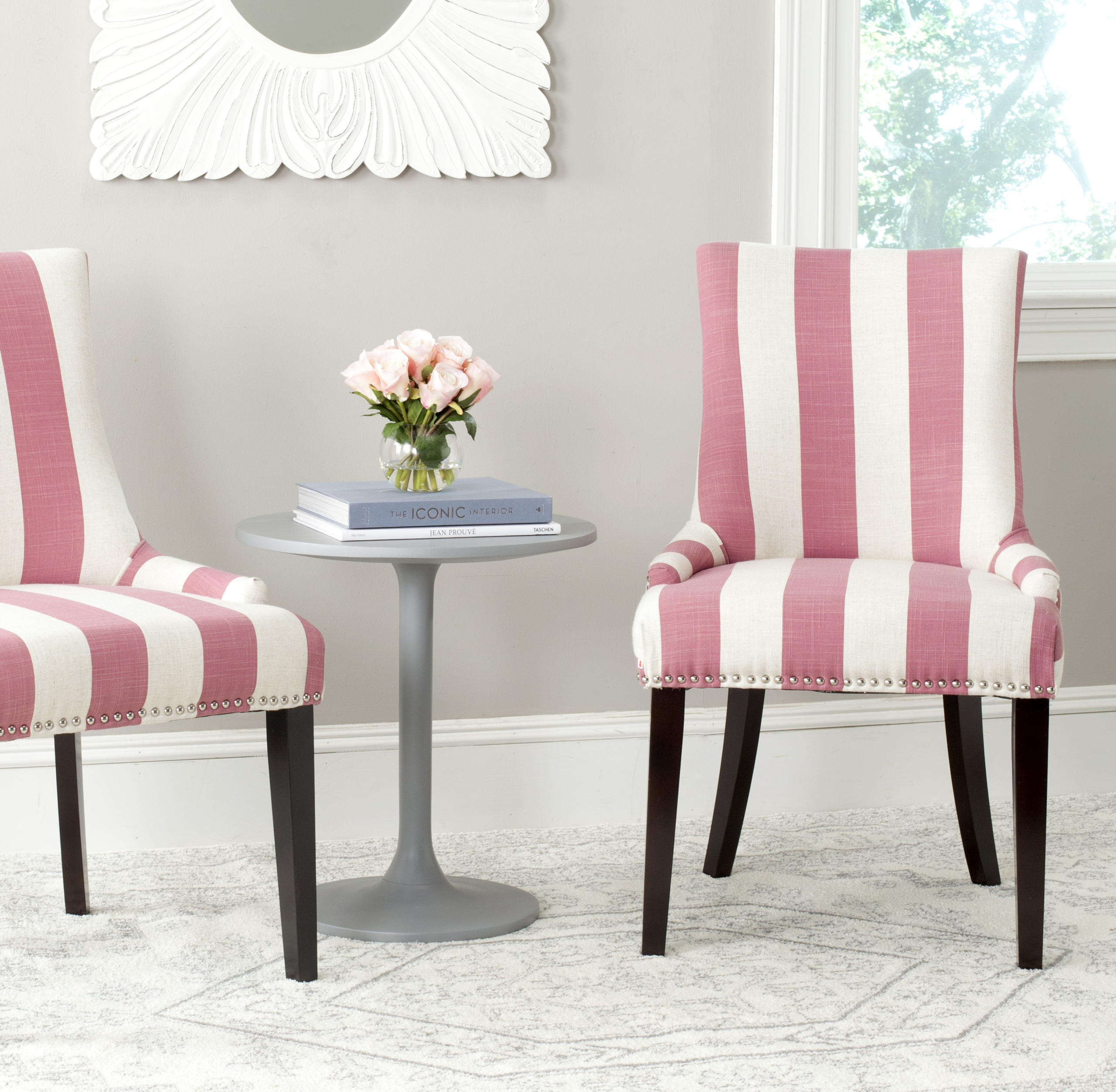 Safavieh Mercer Collection Lester Dining Chair, Pink and White Stripe, Set of 2