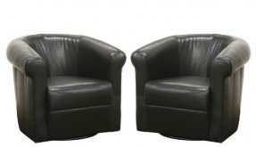 Set of 2 Swivel Club Chairs in Black Brown Leatherette