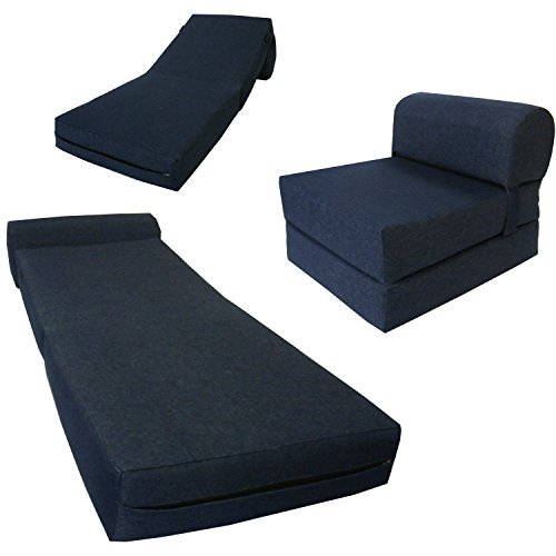 6" Thick X 36" Wide X 70" Long Twin Size Navy Sleeper Chair Folding Foam Bed 1.8lbs Density, Studio Guest Foldable Chair Beds, Foam Sofa, Couch.