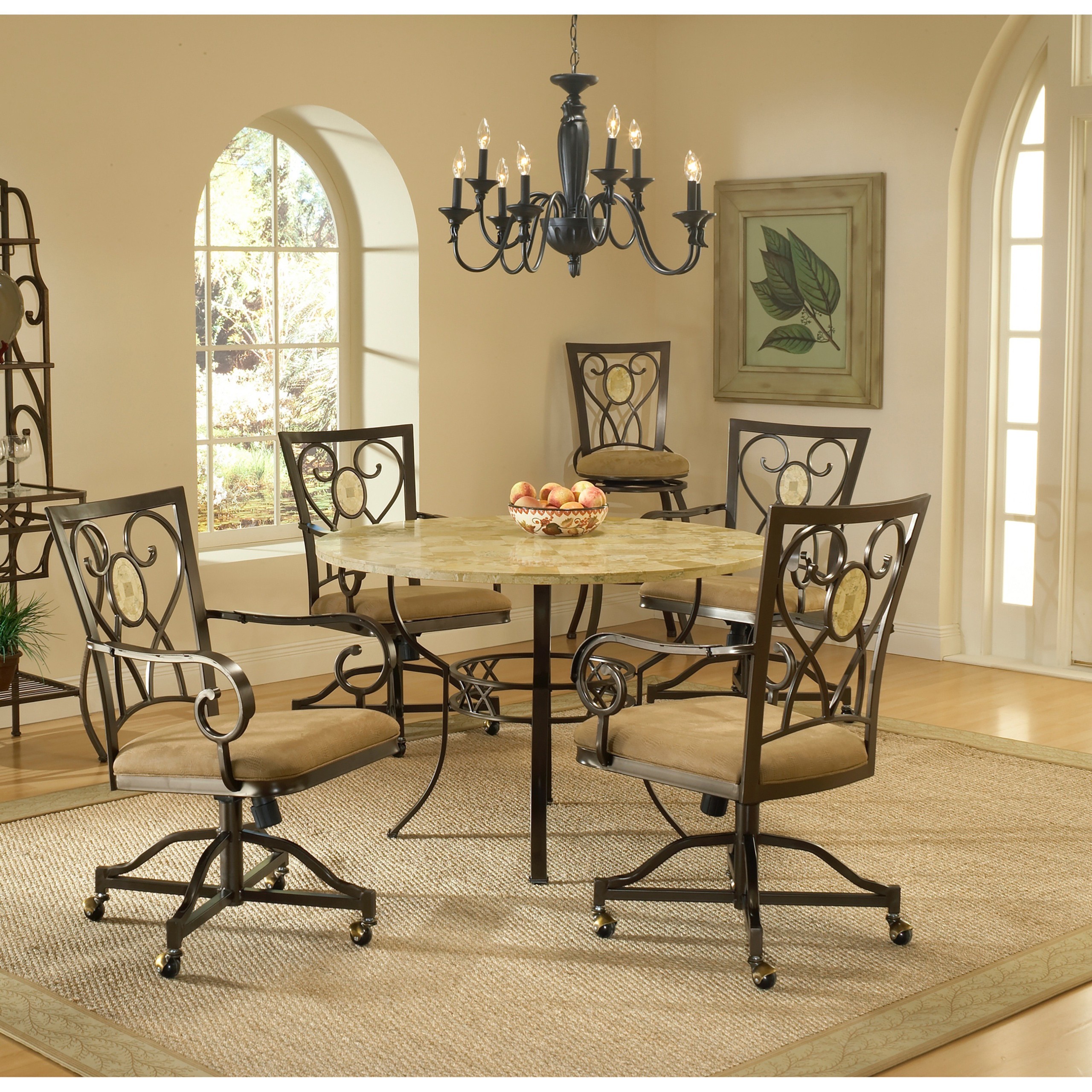 Brookside 5 Piece Round Dining Set With Oval Back Caster Chairs