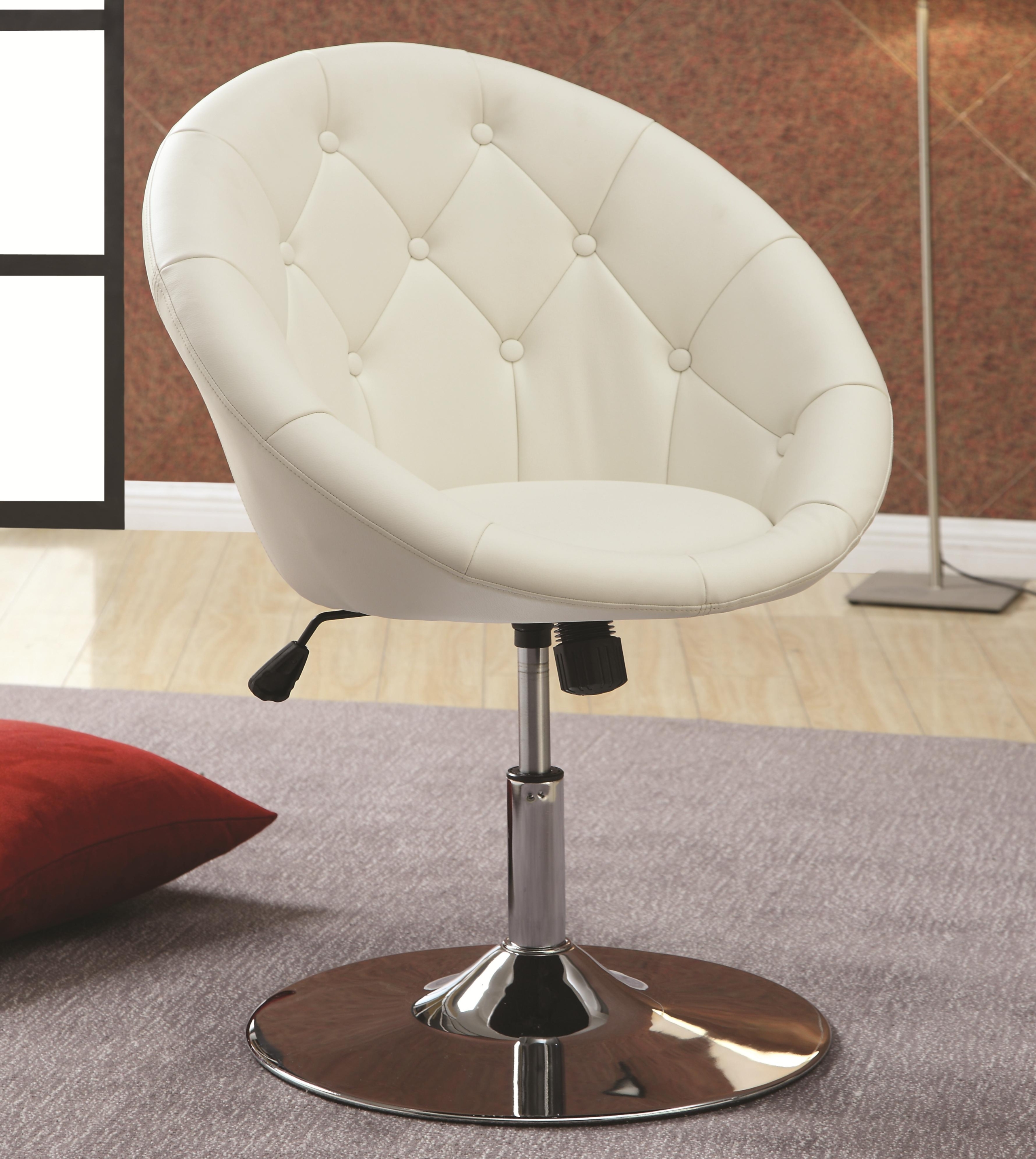 BTEXPERT® Round Back 360 Degree Swivel , Button Tufted & Tilt Tension Chair - White Hydraulic lift adjustable