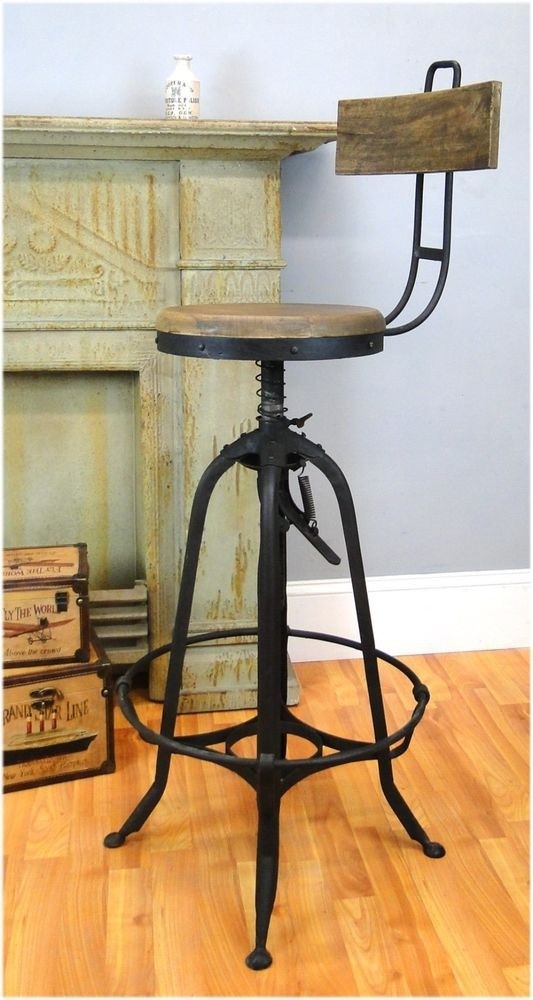 Contract Wholesale Industrial Factory Bar Stool w foot rest wood seat & back