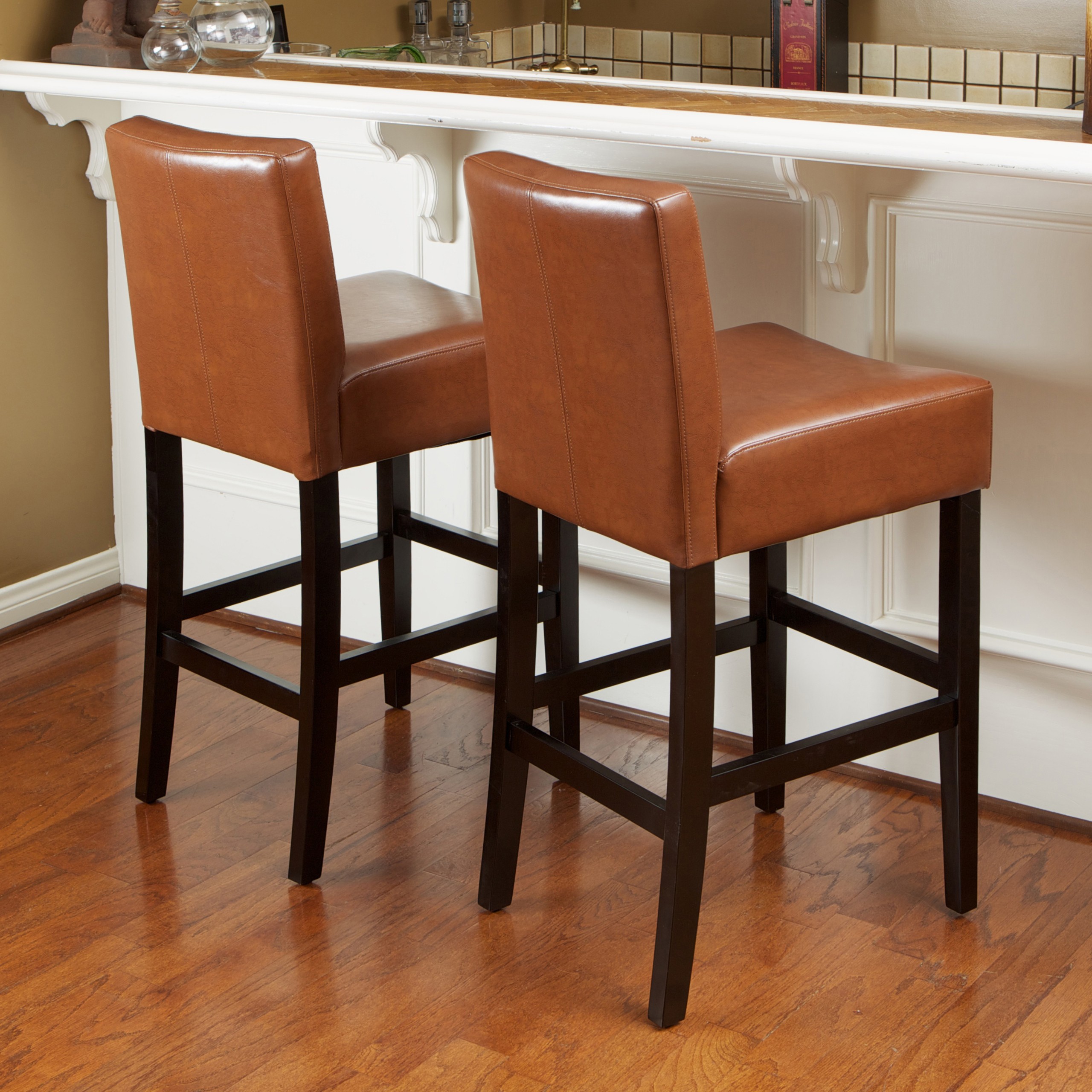Counter Height Bar Stools Hazelnut Color Leather add Elegance to Kitchen Dining (Set of 2)