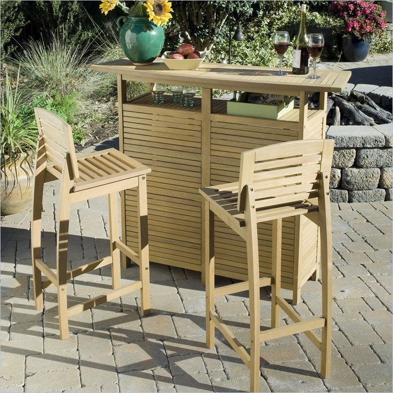 Home Style 5660-998 Bali Hai 3-Piece Outdoor Bar Cabinet and Stools, Teak Finish