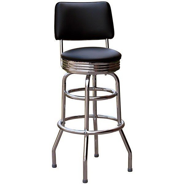 Jet Black Retro Bar Stool with Back - Made in the USA