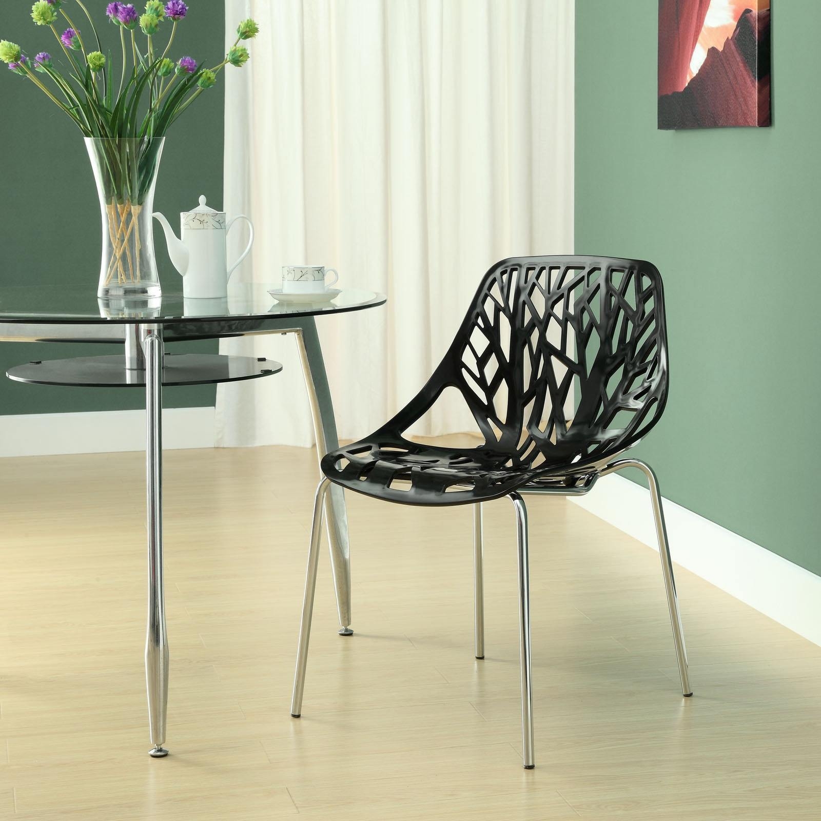 Modern Dining Chair, Black, Outdoor and Indoor