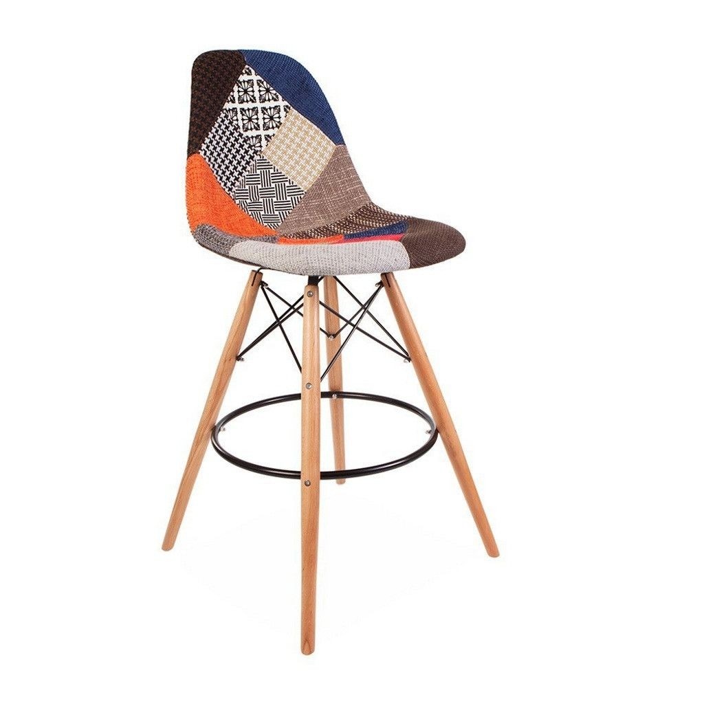 ModHaus Mid Century Modern Eames DSW Style Fabric Upholstered Counter Stool with Dowel Wood Base HIGH QUALITY