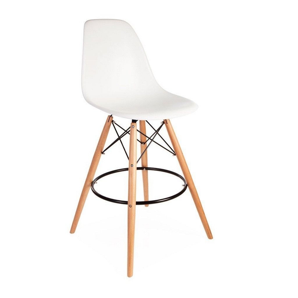 ModHaus Mid Century Modern Eames DSW Style White Counter Stool with Dowel Wood Base Nice HIGH QUALITY Satin Finish