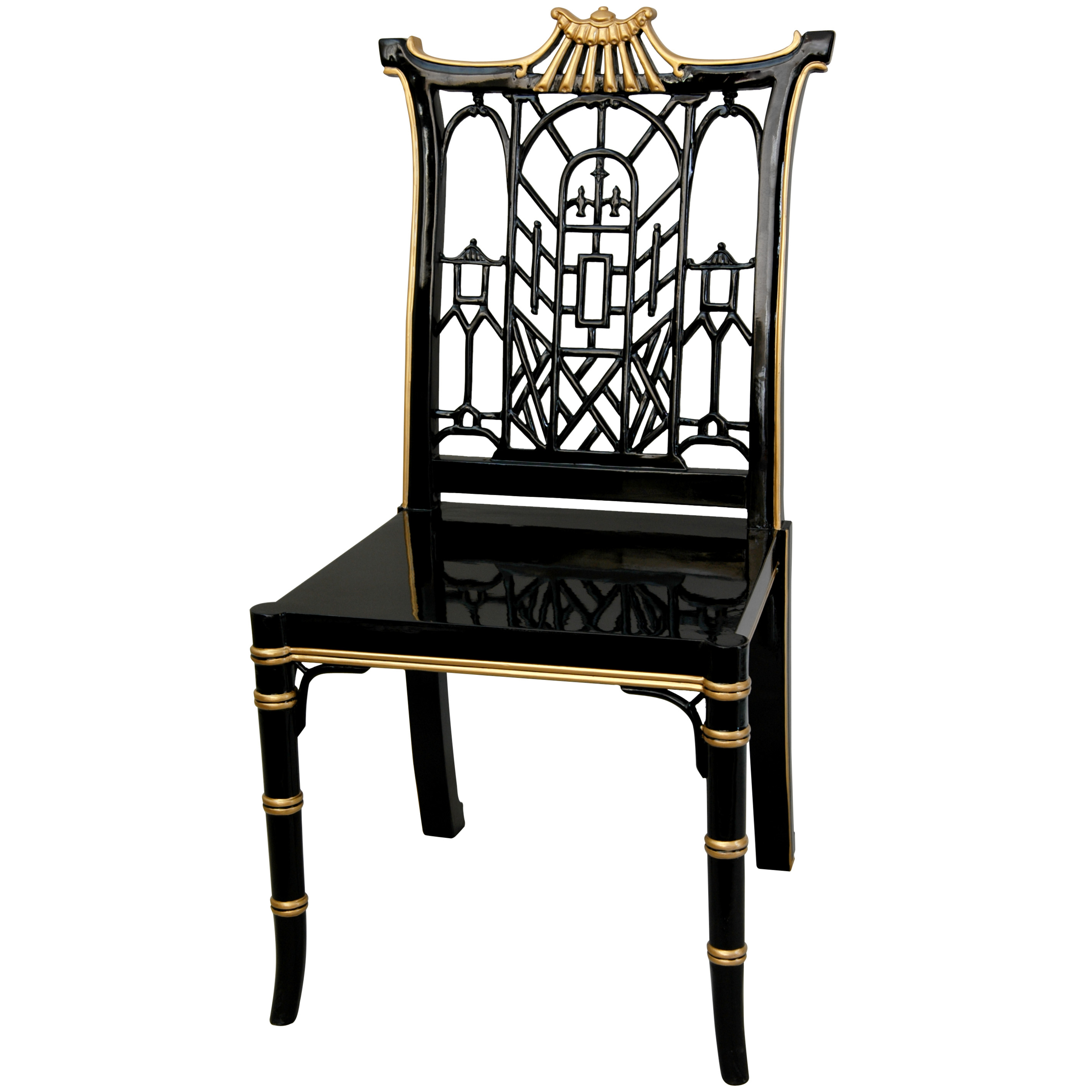Oriental Furniture Unique, Elegant Decorative Chair, 38.5-Inch Fine Chinese Black Lacquer Pagoda Side Chair
