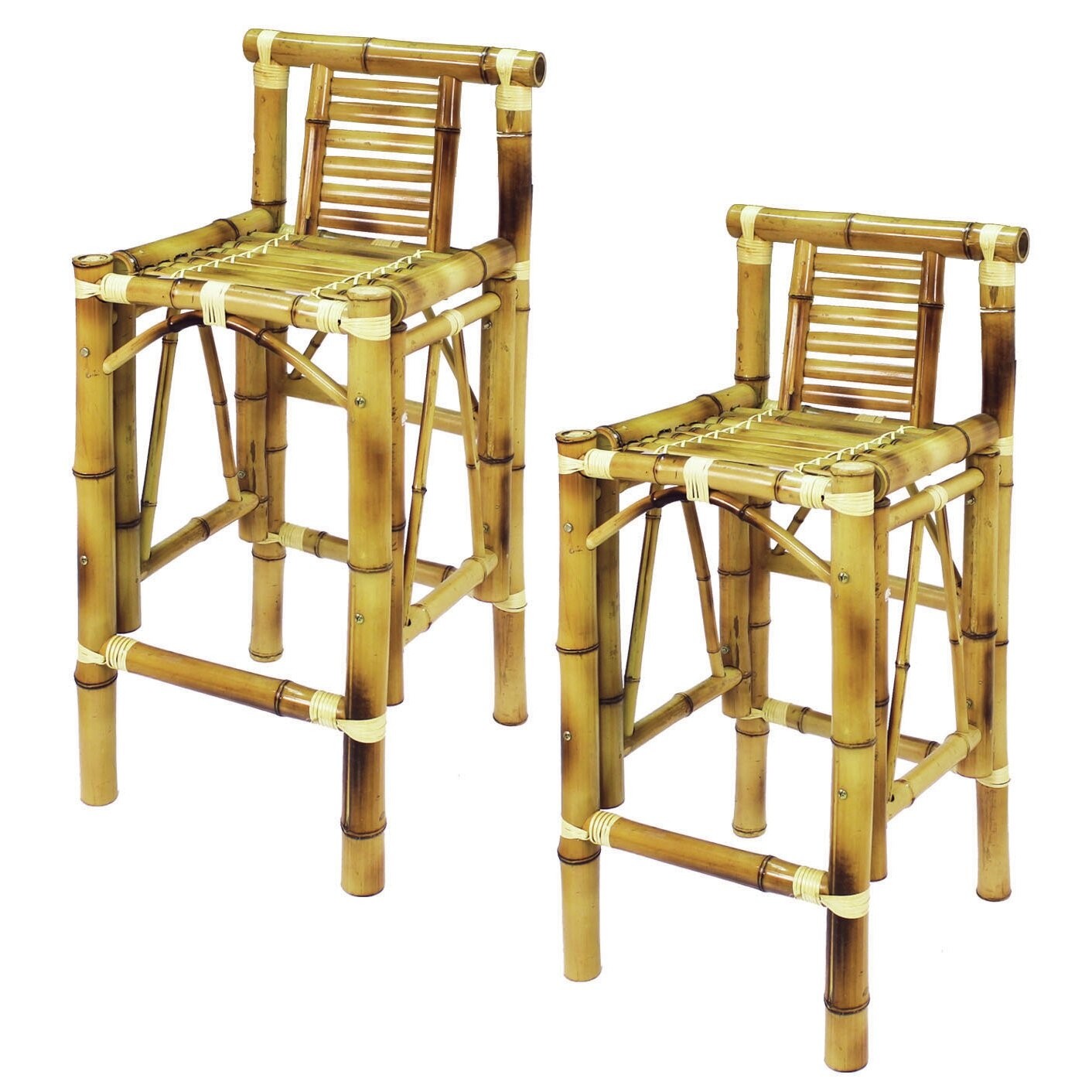 RAM Gameroom Products TBSTL 28 in. Seat Height Bamboo Tiki Barstools - Set of 2