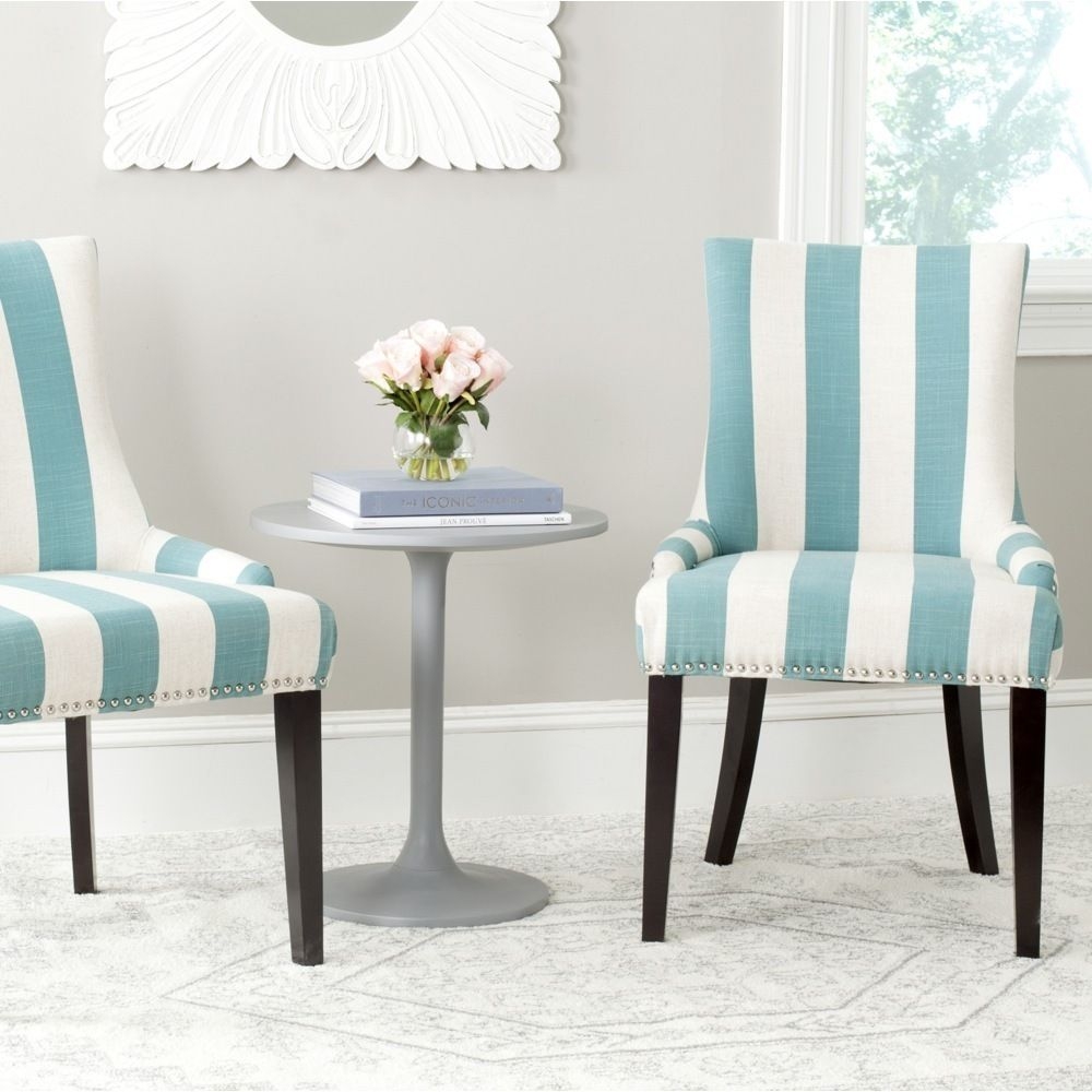 Safavieh Mercer Collection Lester Dining Chair, Aqua Blue and White Stripe, Set of 2