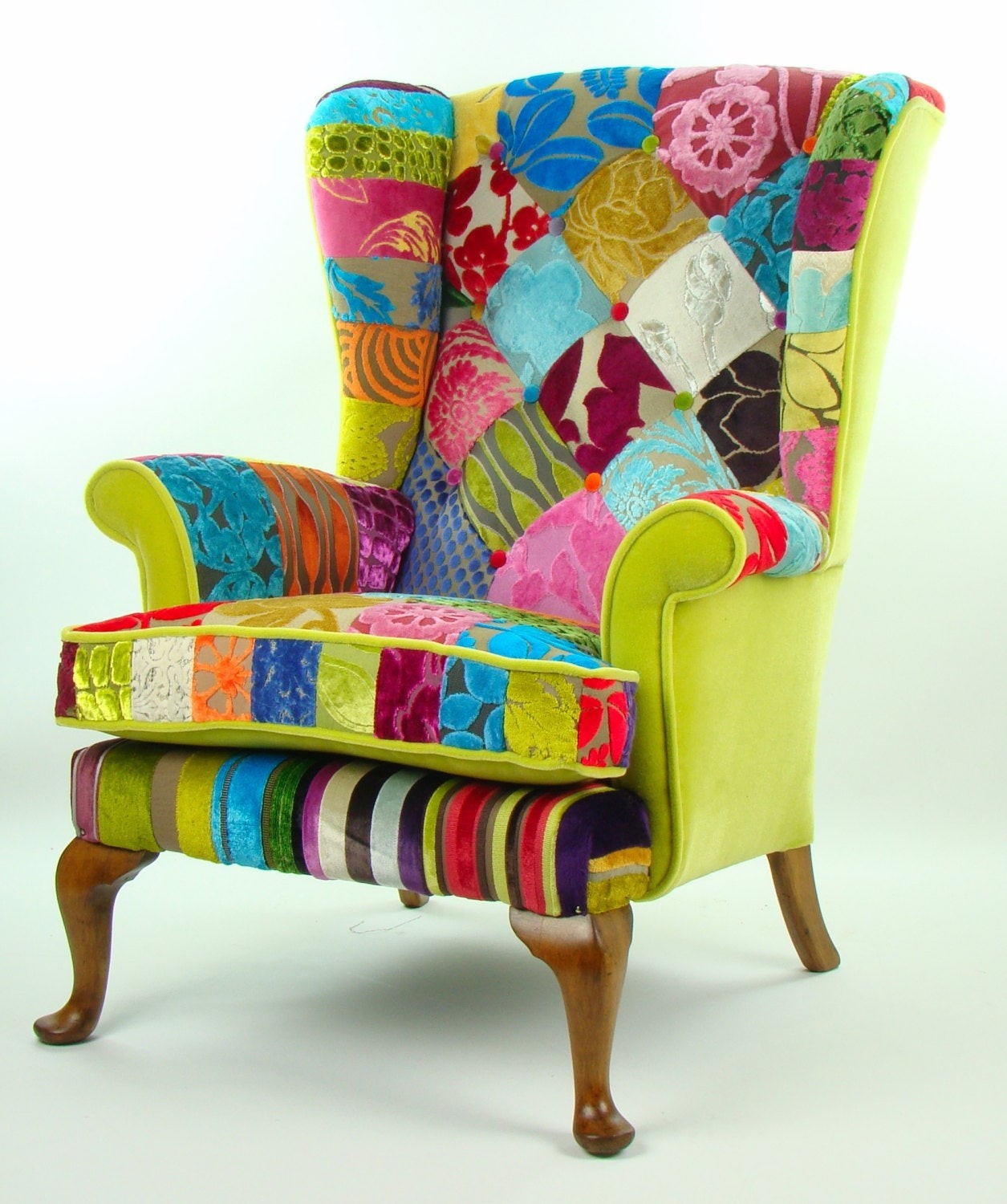 Bespoke patchwork armchair in designer velvets by justinadesign