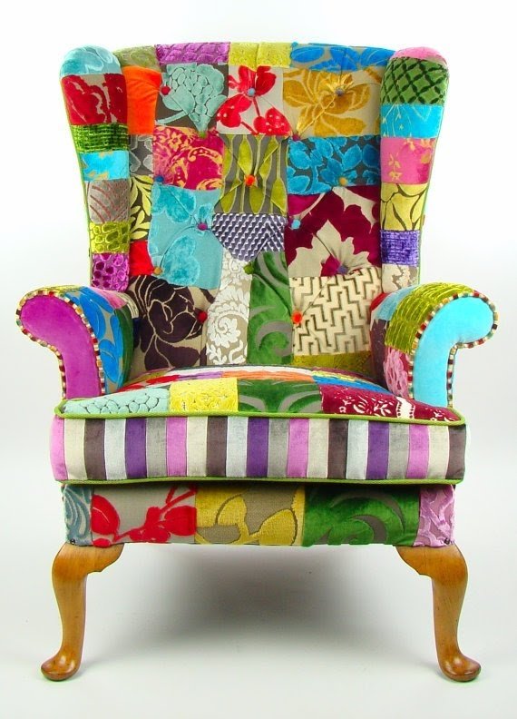 Bespoke Patchwork Wing Back Armchair In